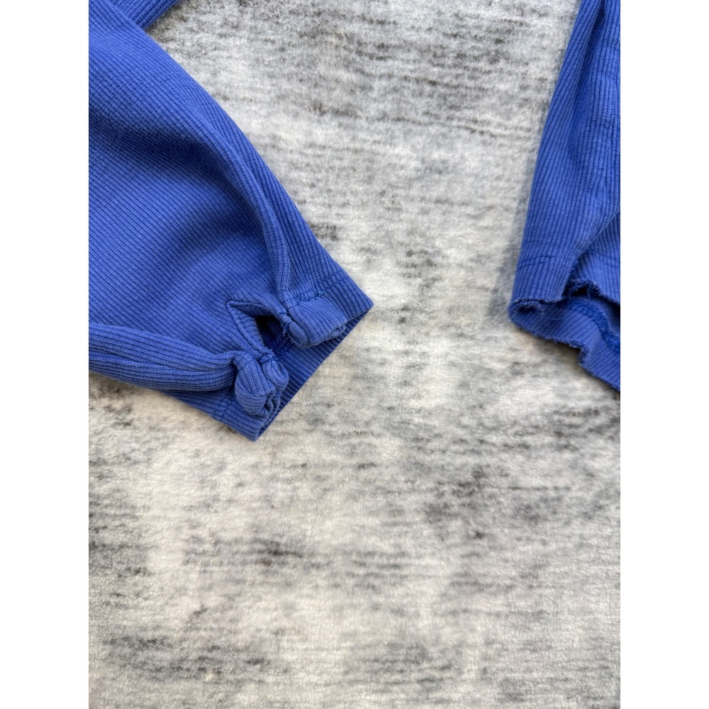 DIY We The Free Free People Blue Henley Thermal Waffle Knit Long Sleeve Top L - Picture 4 of 9